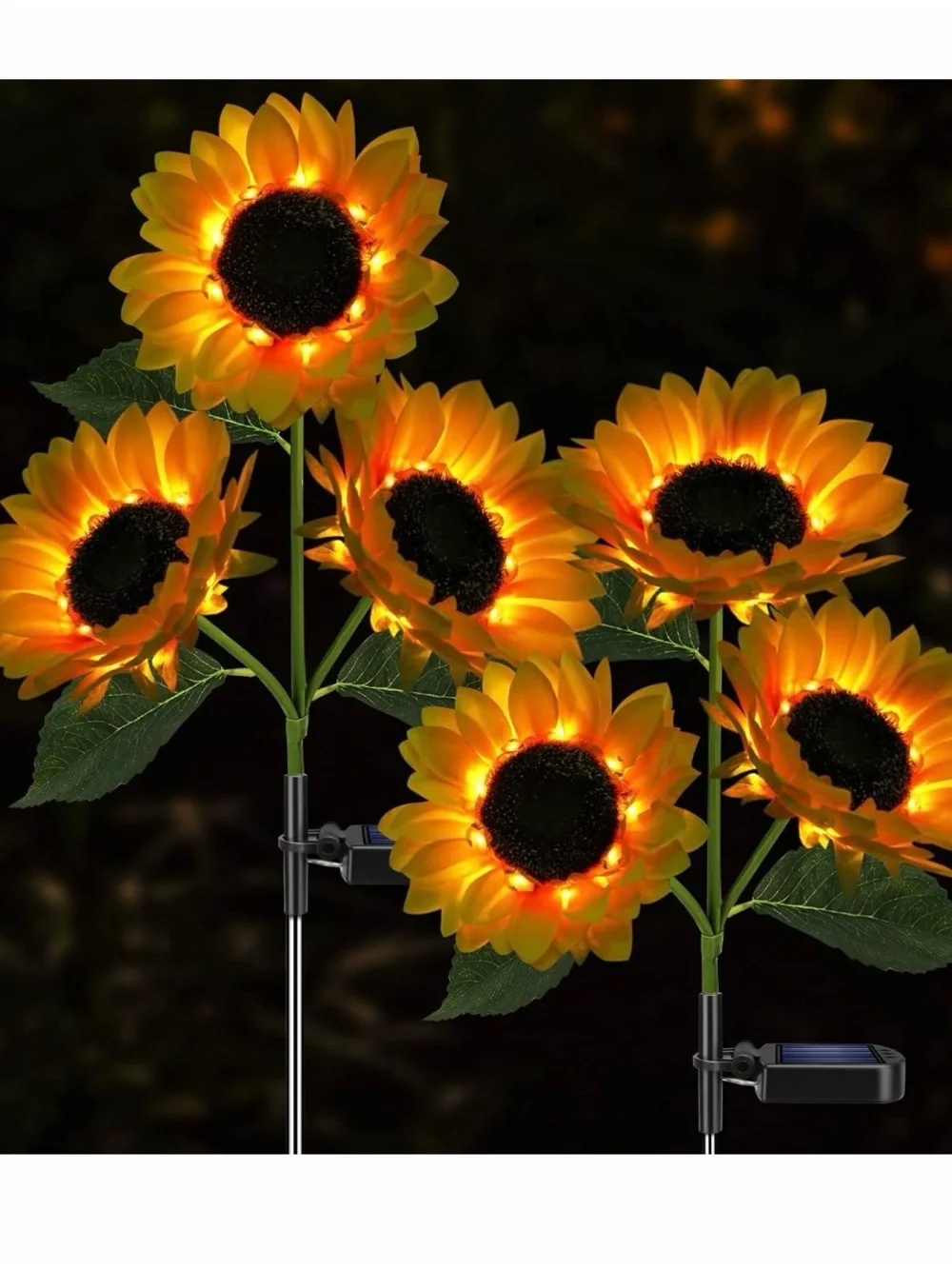 Set 4 Outdoor Solar-Powered LED Sunflower Garden Stakes Path Patio Lights Flower